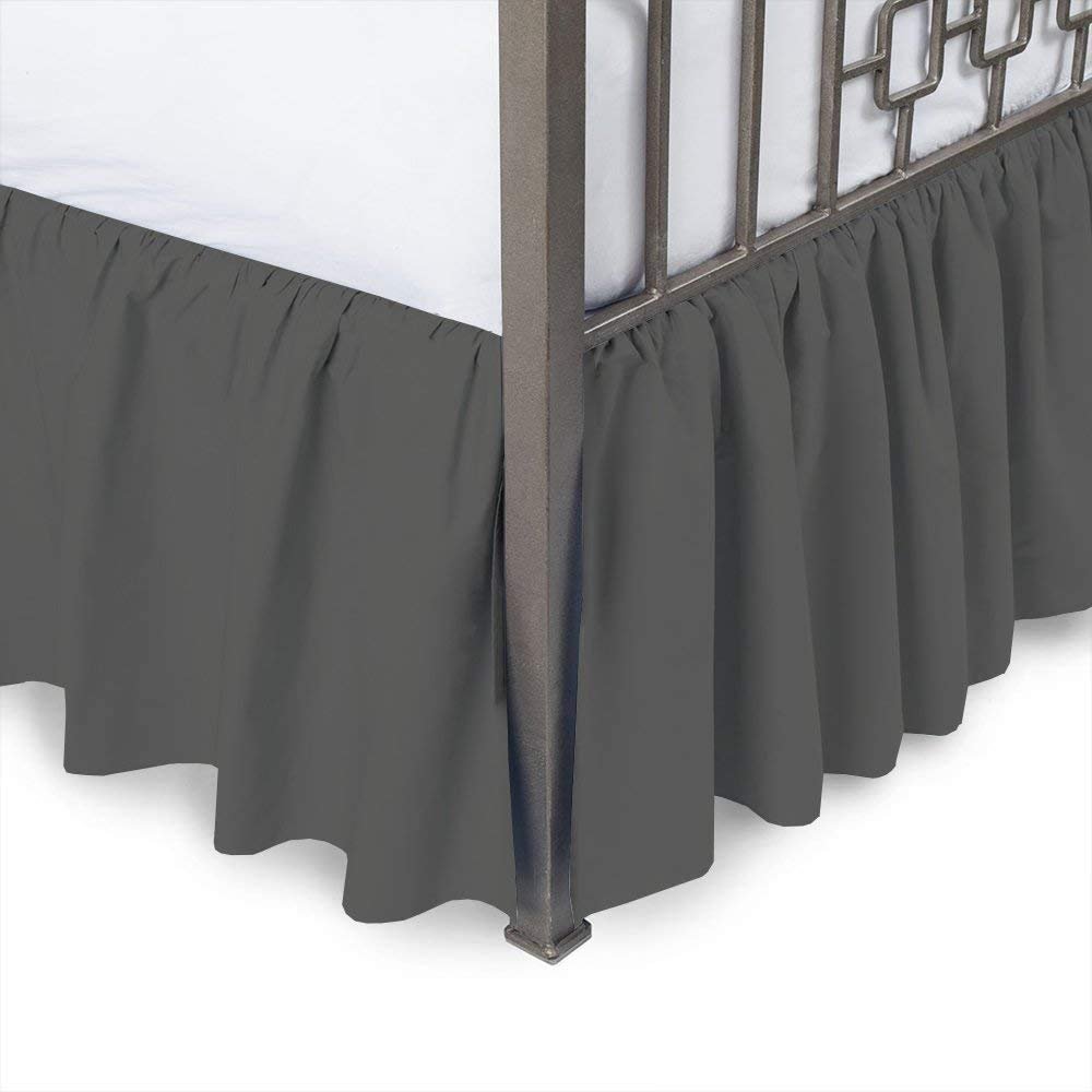 Twin Bed Skirt 8 Inch Drop Split Corner Ruffle Gathered Style, 100% Microfiber Luxury 1 Piece Bed Skirt Dust Ruffle Twin Size 39 x 75 Wrinkle & Fade Resistant - Dark Grey Solid.