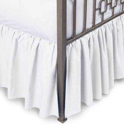 Cal-King Bed Skirt 30 Inch Drop Split Corner Ruffle Gathered Style, 100% Microfiber Luxury 1 Piece Bed Skirt Dust Ruffle Cal-King Size 72 x 84 Wrinkle & Fade Resistant - White Solid.