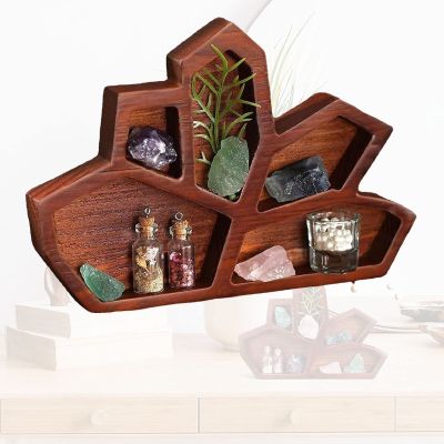 CLEIDE Crystal Holder Moon Tray with Round Dish Display, Multi Use for Displaying Crystals, Natural Pine Wooden Crystal Tray, Organizing Jewellery, for Stones Healing Crystals Storage and Organizer