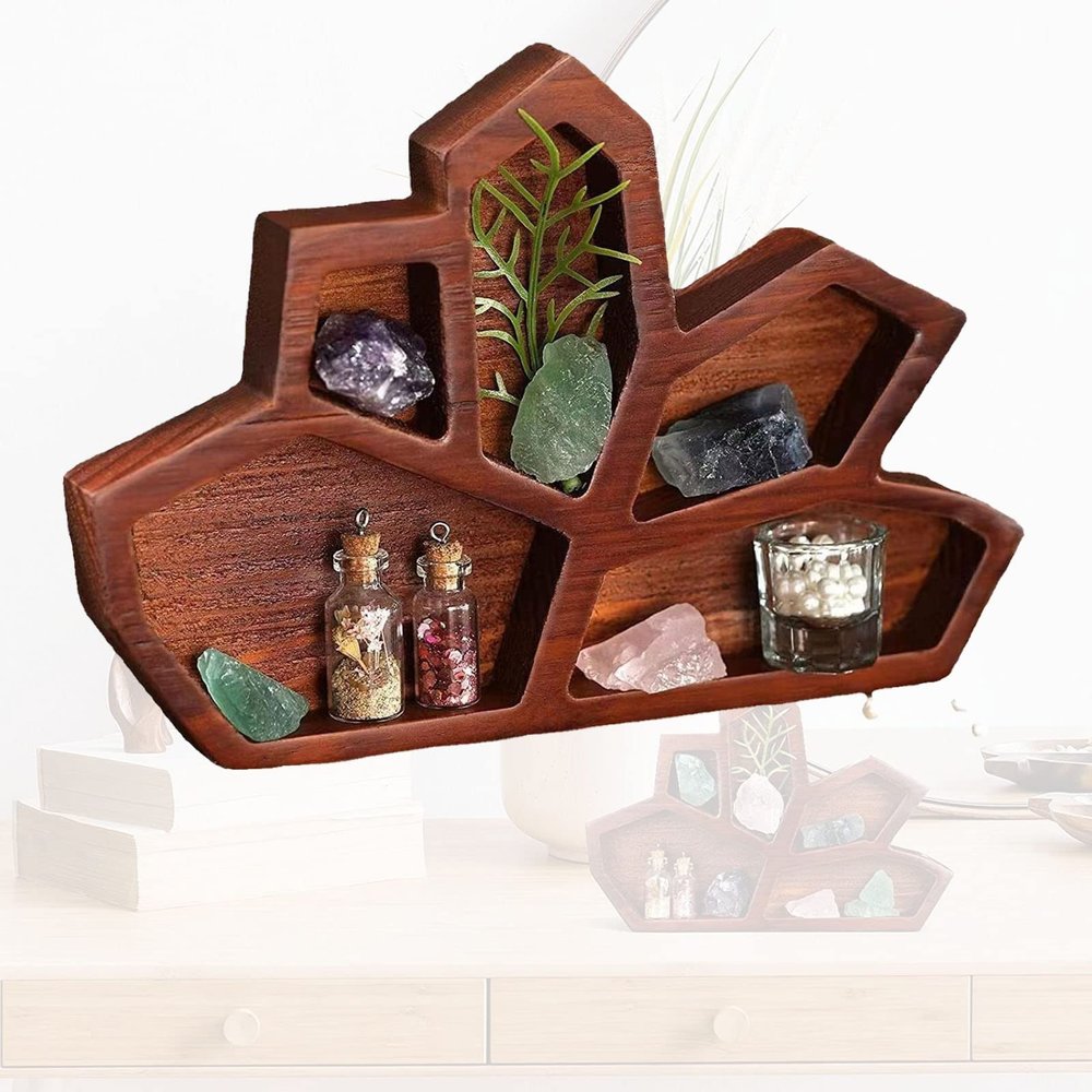 CLEIDE Crystal Holder Moon Tray with Round Dish Display, Multi Use for Displaying Crystals, Natural Pine Wooden Crystal Tray, Organizing Jewellery, for Stones Healing Crystals Storage and Organizer