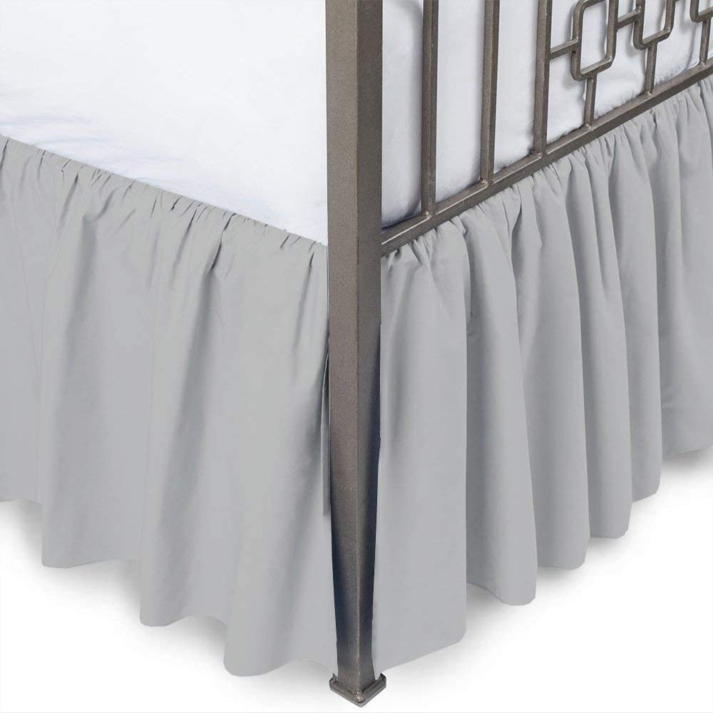 Twin-XL Bed Skirt 8 Inch Drop Split Corner Ruffle Gathered Style, 100% Microfiber Luxury 1 Piece Bed Skirt Dust Ruffle Twin-XL Size 39 x 80 Wrinkle & Fade Resistant - Light Grey Solid.
