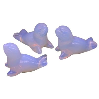 HXSCOO 40mm Sea Lion Figures Natural Stones Ocean Animal Statue Healing Crystal Quartz Carved Figurine Room Ornaments Childrens Gift (Color : Opalite, Size : 5 PCS)