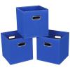 SEVENDOME Fabric Cloth Storage Bins,Fabric Cube Bins Organizer with Dual Handles Foldable Cube Storage Baskets for Home Bedroom Storage,Set of 3,(Dark Blue) view 1