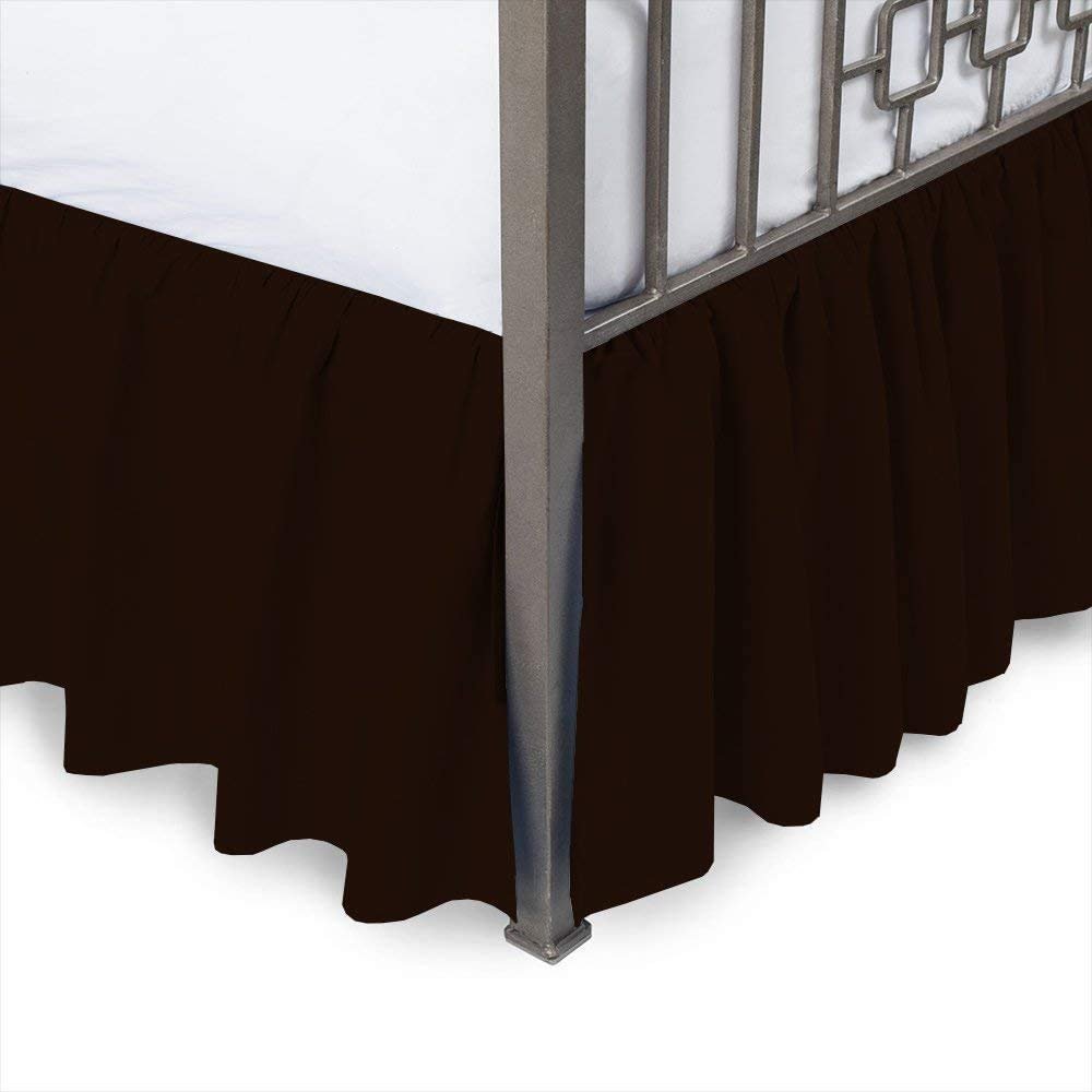 Cal-King Bed Skirt 18 Inch Drop Split Corner Ruffle Gathered Style, 100% Microfiber Luxury 1 Piece Bed Skirt Dust Ruffle Cal-King Size 72 x 84 Wrinkle & Fade Resistant - Chocolate Solid.