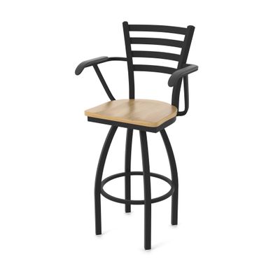 415 Jackie with Arms 25" Swivel Counter Stool with Black Wrinkle Finish and Natural Maple Seat