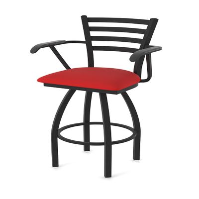415 Jackie with Arms 25" Swivel Counter Stool with Black Wrinkle Finish and Canter Red Seat