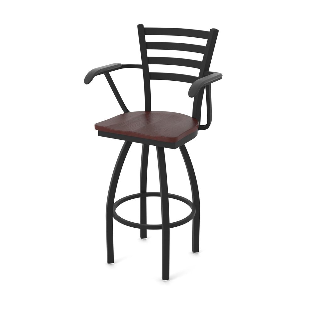 415 Jackie with Arms 25" Swivel Counter Stool with Black Wrinkle Finish and Dark Cherry Oak Seat