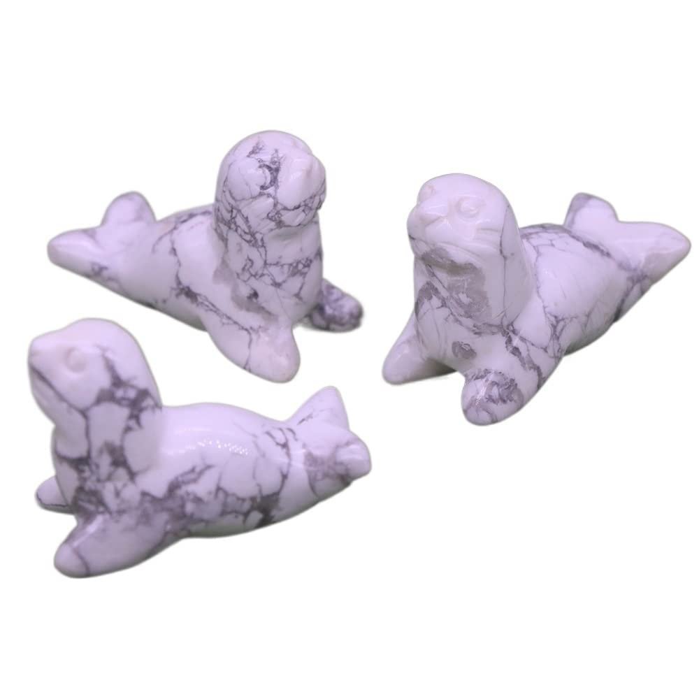HXSCOO 40mm Sea Lion Figures Natural Stones Ocean Animal Statue Healing Crystal Quartz Carved Figurine Room Ornaments Childrens Gift (Color : White Turquoise, Size : 3 PCS)