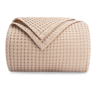 Comfy Cubs Waffle Blanket King, 108" x 90" - 100% Cotton Lightweight Breathable Bed Blanket - Soft Textured Thermal Weave for All Seasons  Decorative Cozy Layer for Couch, Sofa, or Bed - Blush