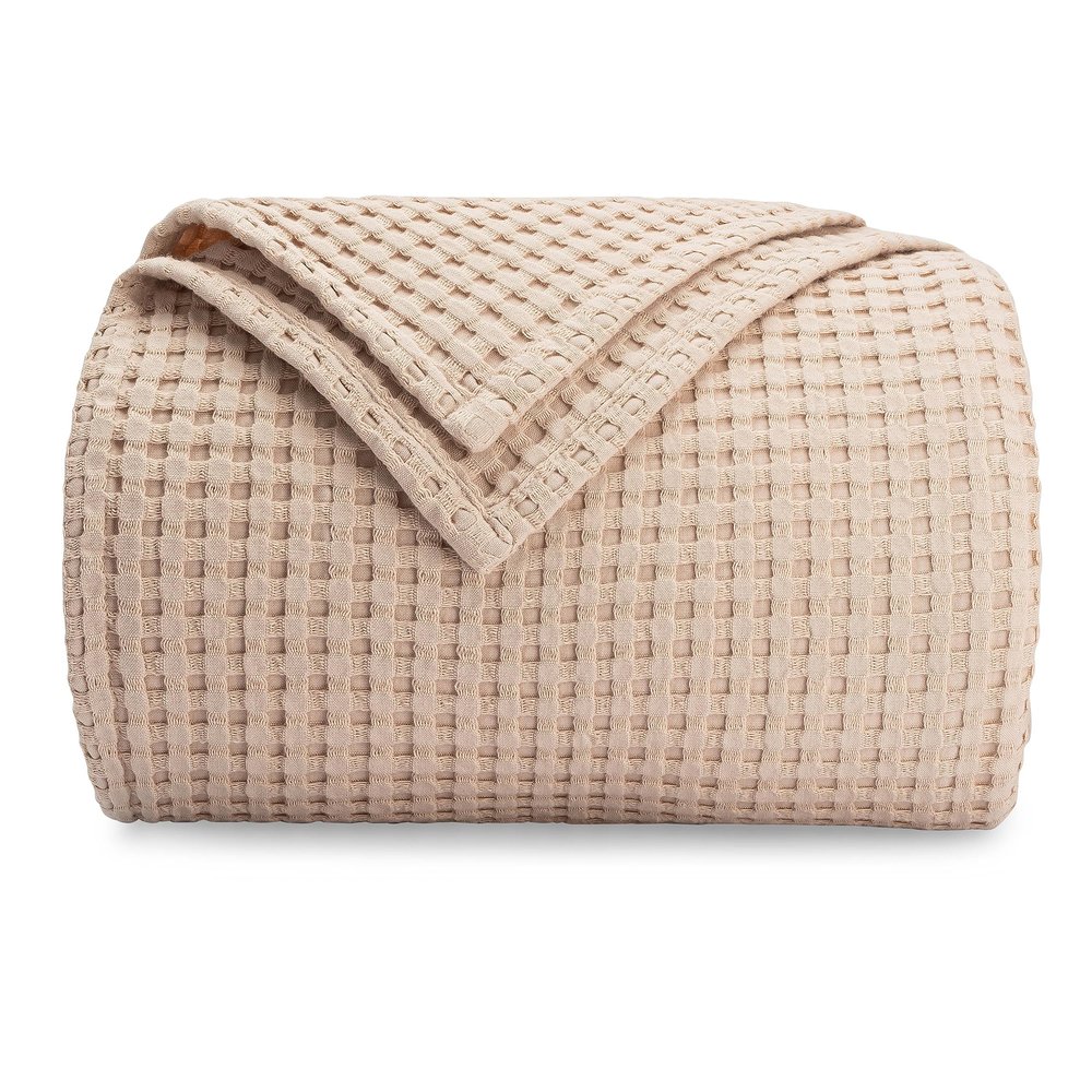 Comfy Cubs Waffle Blanket King, 108" x 90" - 100% Cotton Lightweight Breathable Bed Blanket - Soft Textured Thermal Weave for All Seasons  Decorative Cozy Layer for Couch, Sofa, or Bed - Blush