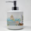 Caroline's Treasures WDK5791SOAP Buff Cocker Spaniel in Bathtub Ceramic Soap Dispenser Hand Soap Dispenser Pump Bottles for Bathroom Kitchen, Empty Refillable Liquid Soap Container view 1