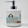 Caroline's Treasures WDK5785SOAP Black White Shih Tzu in Bathtub Ceramic Soap Dispenser Hand Soap Dispenser Pump Bottles for Bathroom Kitchen, Empty Refillable Liquid Soap Container view 1