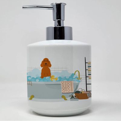 Caroline's Treasures WDK5761SOAP Irish Setter in Bathtub Ceramic Soap Dispenser Hand Soap Dispenser Pump Bottles for Bathroom Kitchen, Empty Refillable Liquid Soap Container