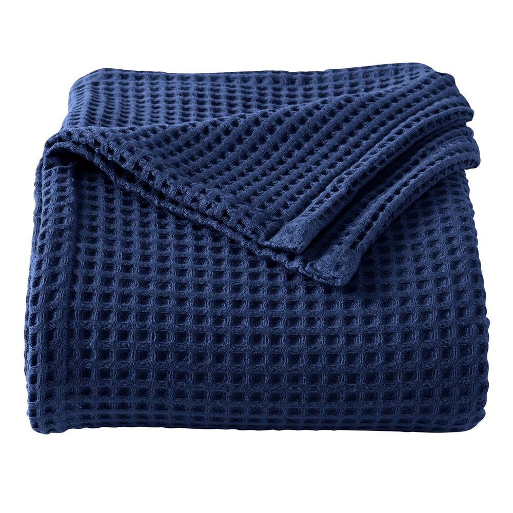 100% Cotton Waffle Weave Bed Blanket | Soft, Breathable, and Lightweight Blanket for All-Season | Perfect for Layering | Brielle Collection (Full/Queen, Navy)