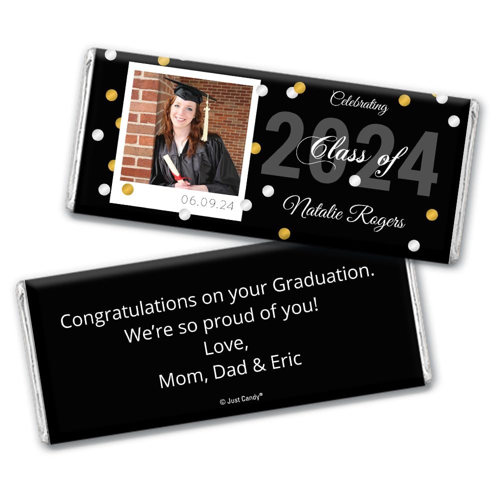 12ct Personalized Graduation Party Favors Wrapped Candy Bars with Photo (12 Count) - Black Class of 2024