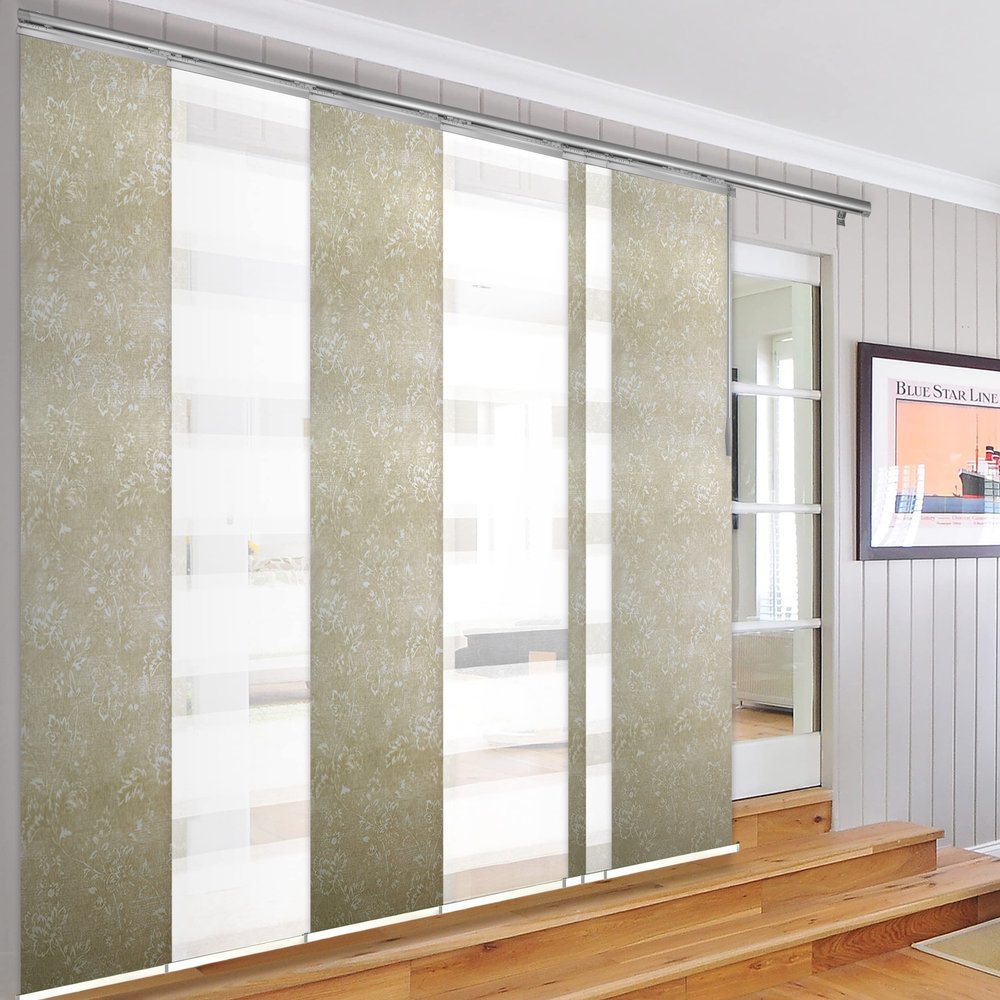 7-Panel Single Rail Panel Track Extendable 110"-153"W x 94"H, Panel width 23.5", Plateu White, Dahlia