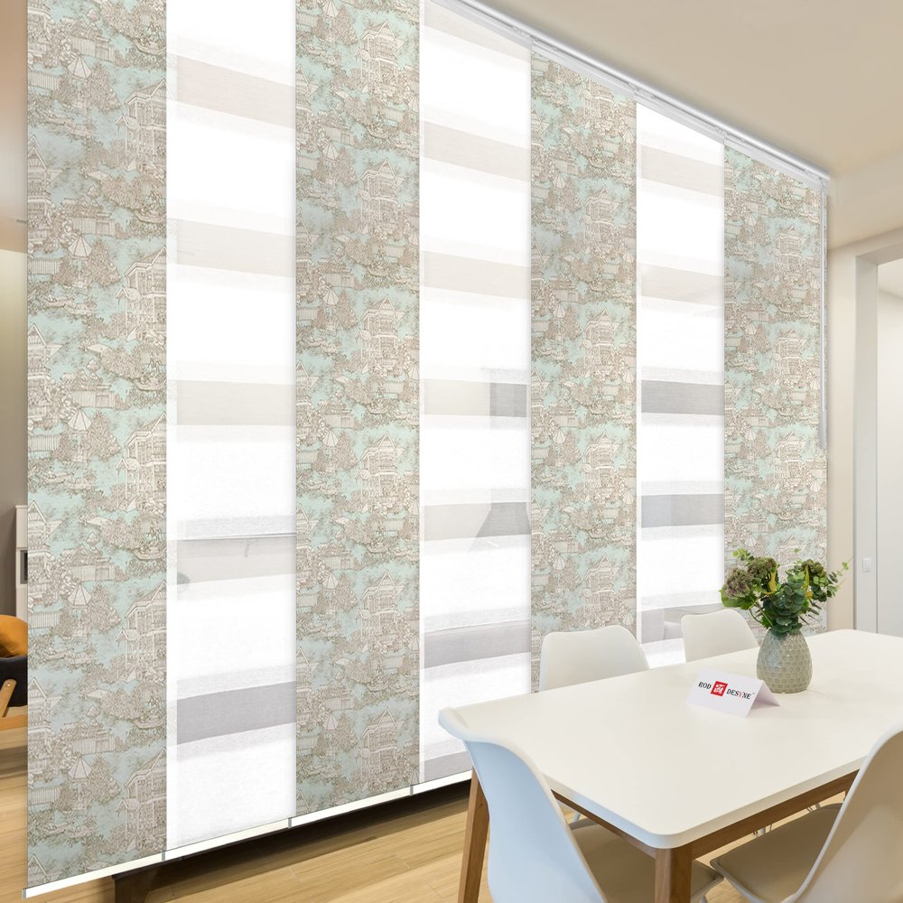 7-Panel Single Rail White Panel Track Extendable 110"-153" W x 94" H, Panel Width 23.5", Plateu White, Begonia