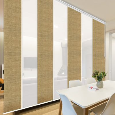 7-Panel Single Rail White Panel Track Extendable 110"-153"W x 94"H, Panel width 23.5", Woven White, Honey