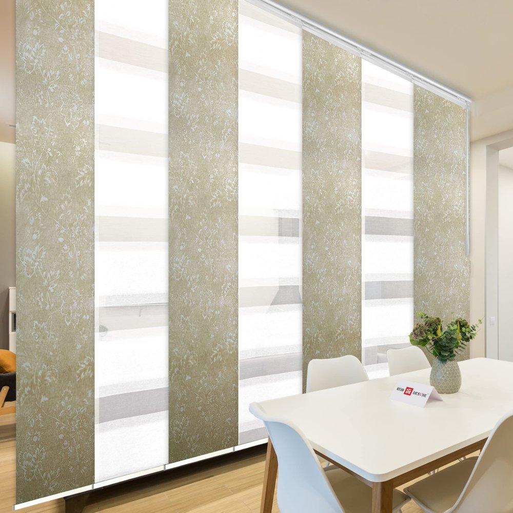 7-Panel Single Rail White Panel Track Extendable 110"-153" W x 94" H, Panel Width 23.5", Plateu White, Dahlia