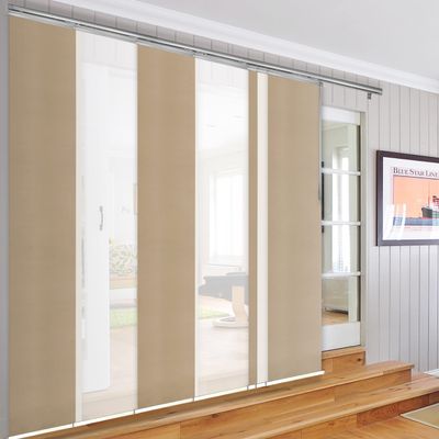 7-Panel Single Rail Panel Track Extendable 110"-153" W x 94" H, Panel Width 23.5", Woven White, Wheat