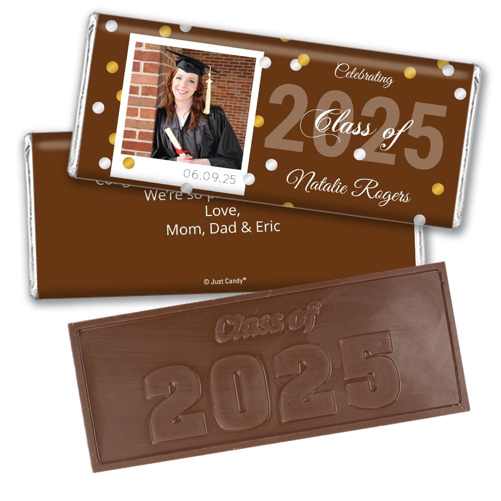 12ct Personalized Graduation Party Favors Engraved Chocolate Bars with Photo (12 Count) - Brown