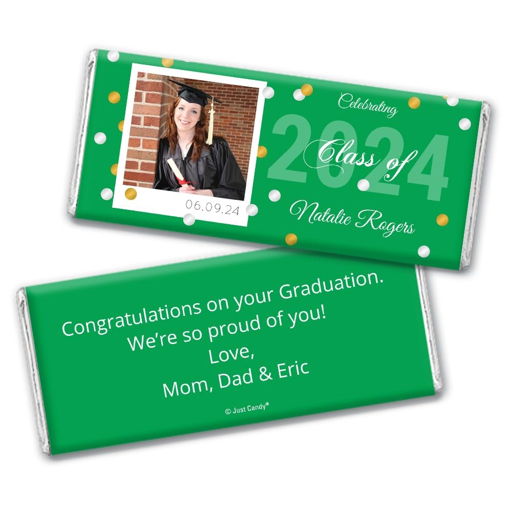 12ct Personalized Graduation Party Favors Wrapped Candy Bars with Photo (12 Count) - Green