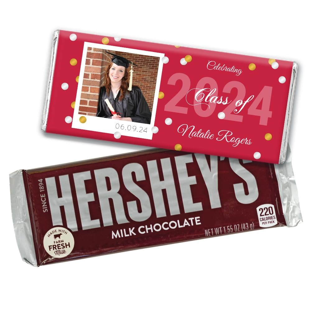 12ct Personalized Graduation Party Favors Wrapped Candy Bars with Photo Class of 2024 (12 Count) with Photo - Red