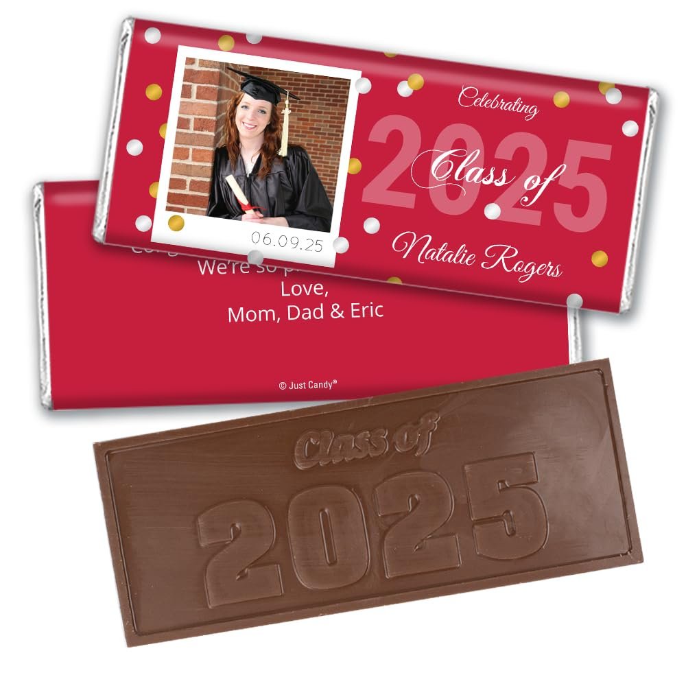 12ct Personalized Graduation Party Favors Engraved Chocolate Bars with Photo (12 Count) with Photo - Red