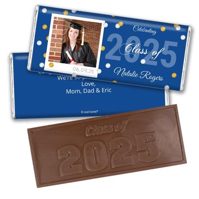36ct Personalized Graduation Party Favors Engraved Chocolate Bars with Photo (36 Count) - Blue