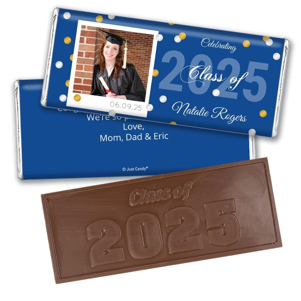 36ct Personalized Graduation Party Favors Engraved Chocolate Bars with Photo (36 Count) - Blue