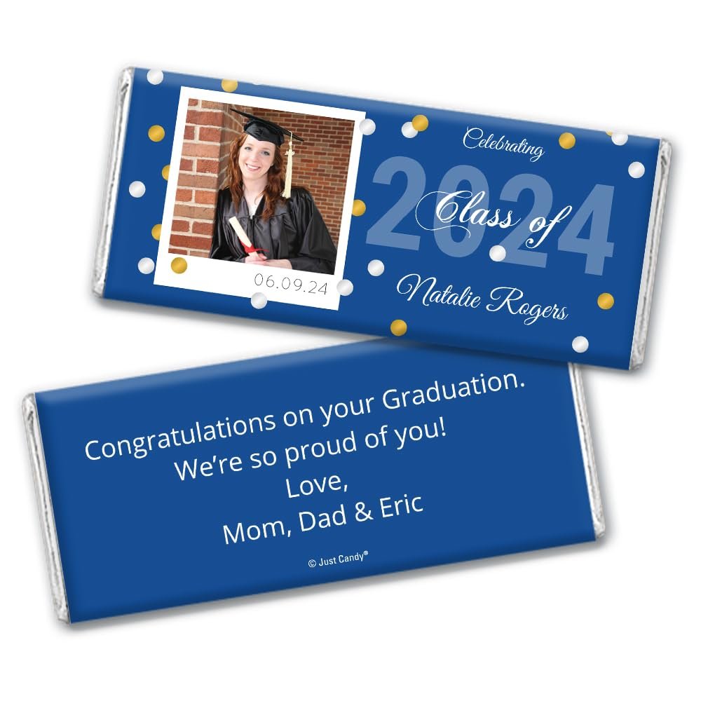 12ct Personalized Graduation Party Favors Wrapped Candy Bars with Photo (12 Count) - Blue Class of 2024