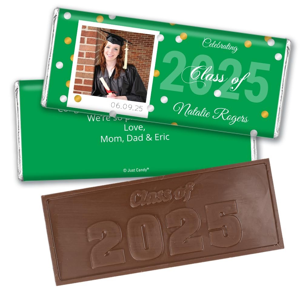 12ct Personalized Graduation Party Favors Engraved Chocolate Bars with Photo (12 Count) - Green