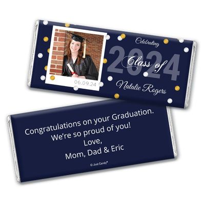 12ct Personalized Graduation Party Favors Wrapped Candy Bars with Photo (12 Count) - Navy Blue