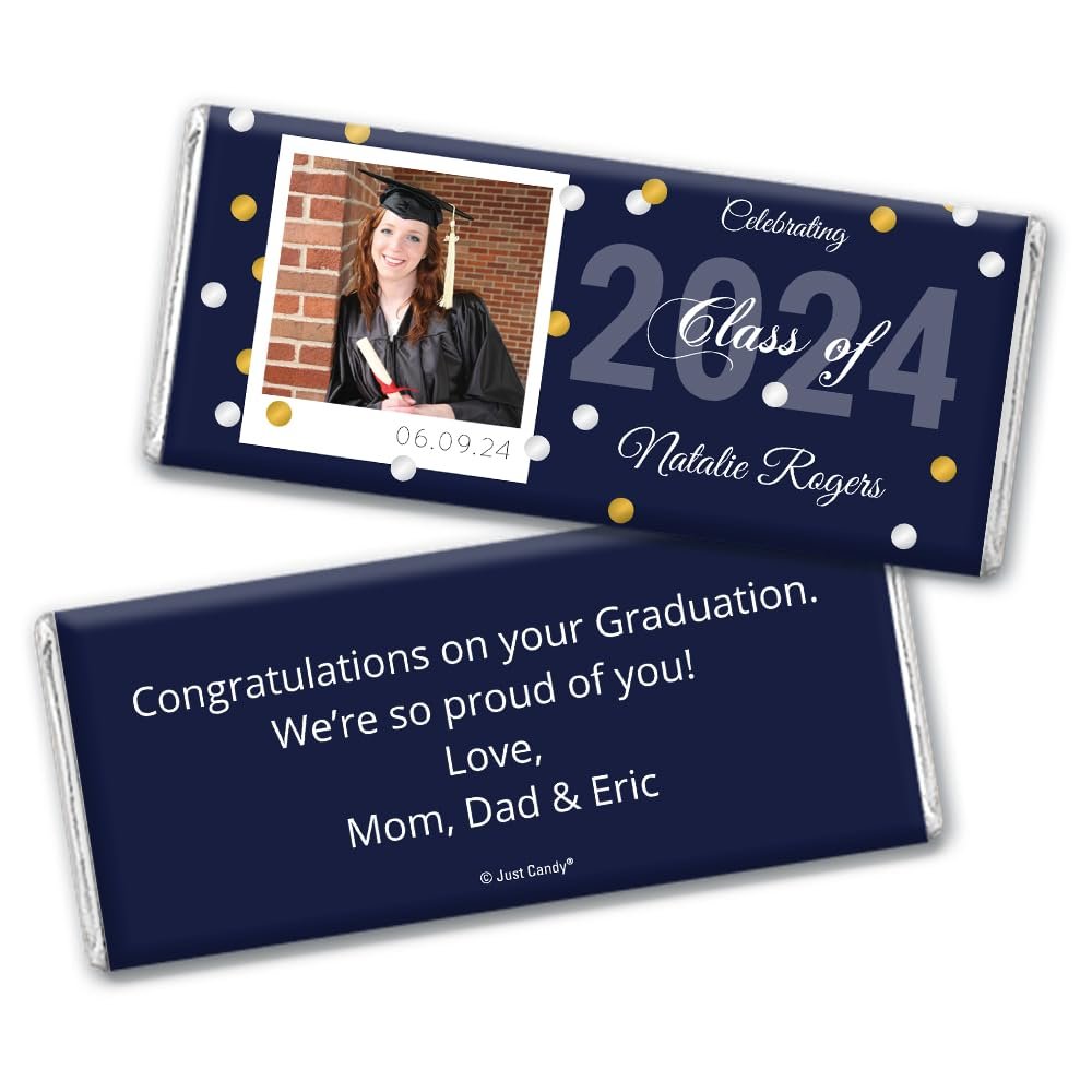 12ct Personalized Graduation Party Favors Wrapped Candy Bars with Photo (12 Count) - Navy Blue