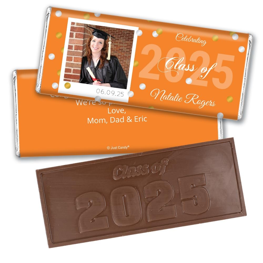 12ct Personalized Graduation Party Favors Engraved Chocolate Bars with Photo (12 Count) - Orange