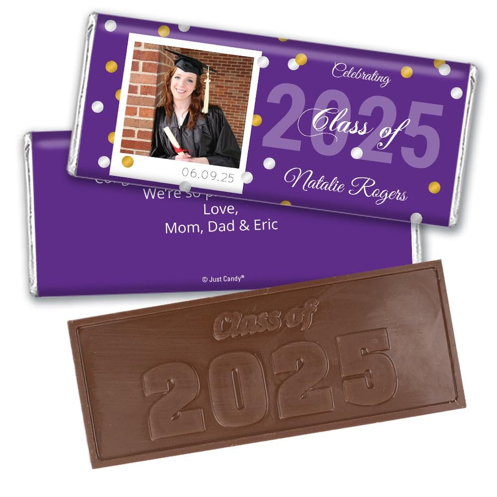 36ct Personalized Graduation Party Favors Engraved Chocolate Bars with Photo (36 Count) - Purple