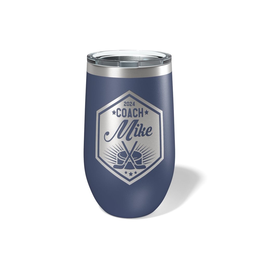 Alterd Industries Hockey Coach Gift - insulated tumbler with lid, hockey sticks personalized stainless steel cups, 20 oz travel coffee cup, athletic mug for men (12oz Wine Tumbler, Navy)