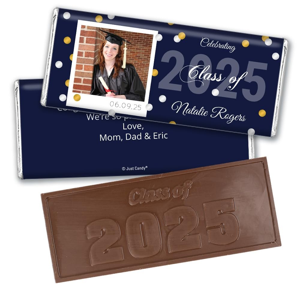 12ct Personalized Graduation Party Favors Engraved Chocolate Bars with Photo (12 Count) - Navy Blue