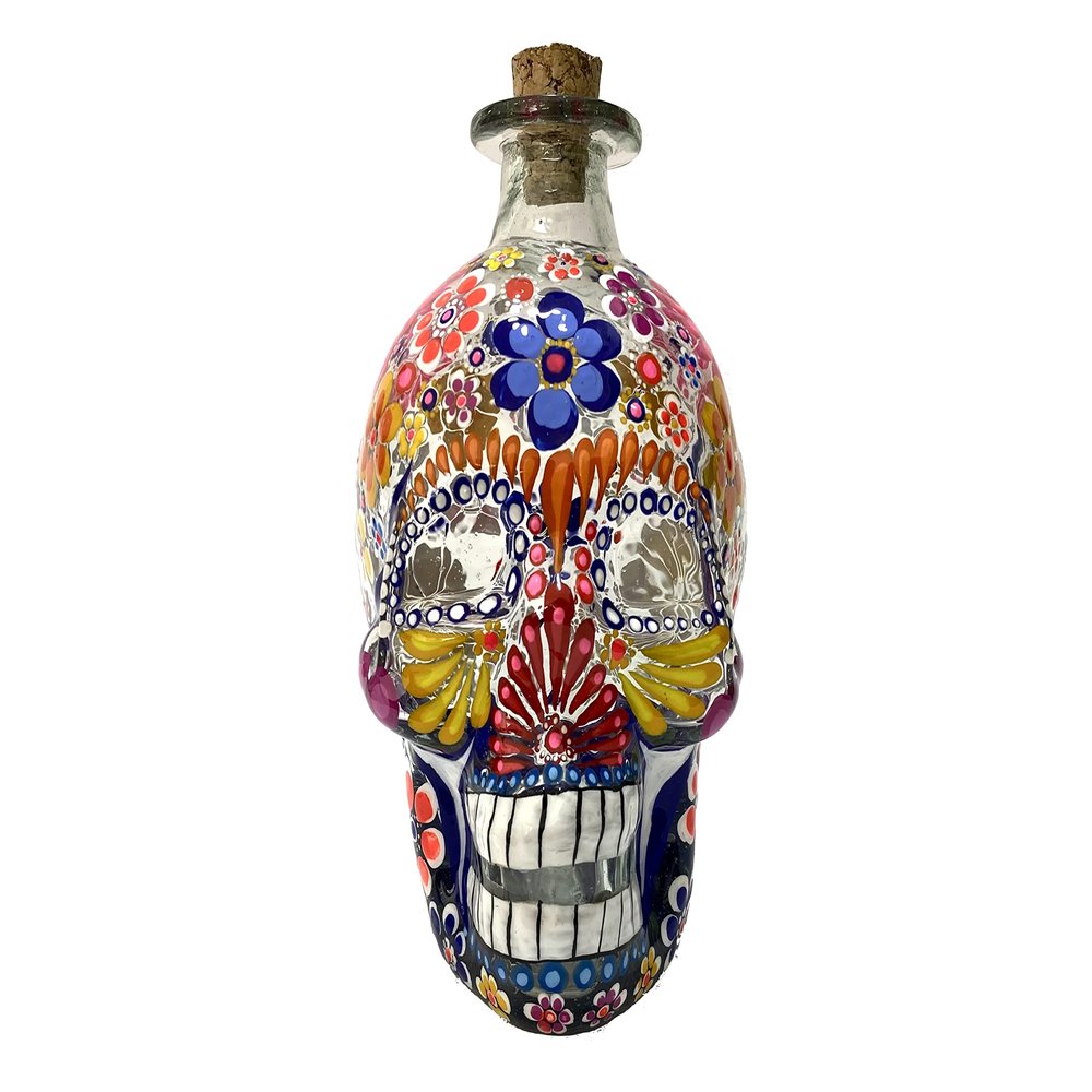 Personalized Hand-painted Decanter, Custom Tequila Gift, Mexican sugar skull (Flowers Decanter)