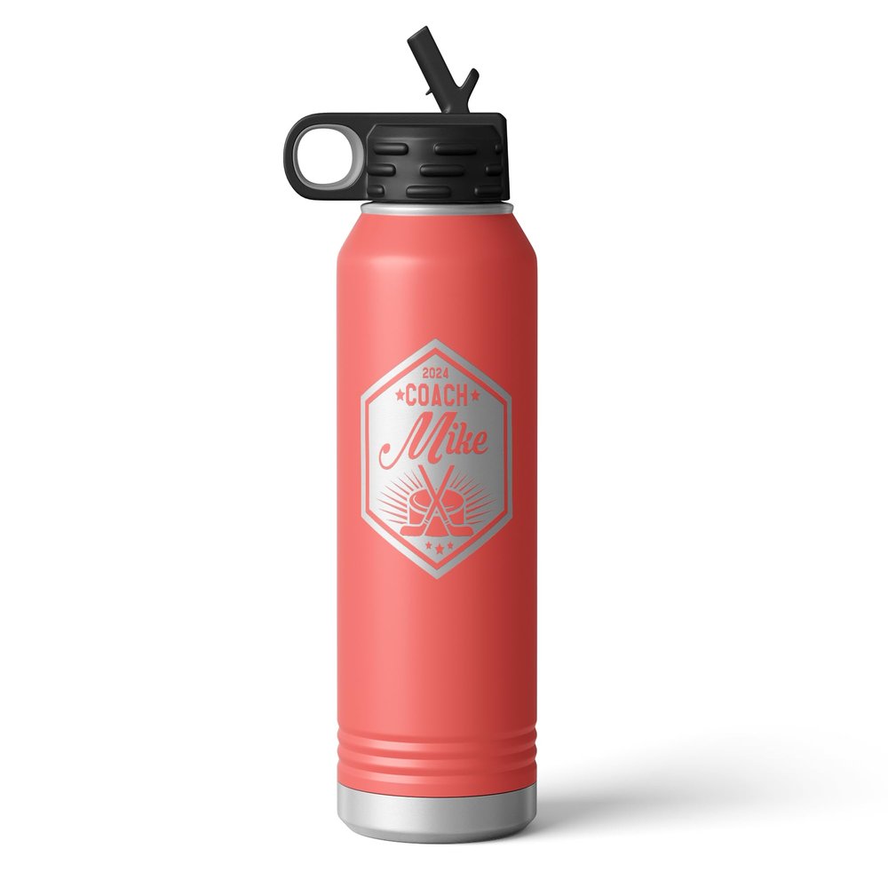 Alterd Industries Hockey Coach Gift - insulated tumbler with lid, hockey sticks personalized stainless steel cups, 20 oz travel coffee cup, athletic mug for men (32oz Water Bottle, Coral)