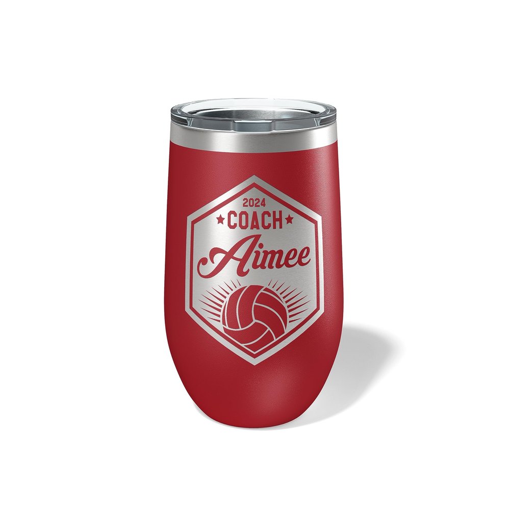 Alterd Industries Volleyball Coach Gift - insulated tumbler with lid, travel coffee mug, personalized stainless steel cups, 20 oz tumbler, girl sports coaches (12oz Wine Tumbler, Maroon)