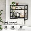 Galood Over The Toilet Storage Bathroom Shelves Wall Mounted 3 Tier Space Saver Corner Shelf Organizer Bamboo Towel Rack Toilet Paper Cabinet with Hanging Rod Black view 4