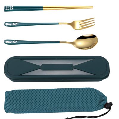 Muka Custom Portable Cutlery Set including Fork, Spoon and Chopsticks with Case for Travel/Work/Camp Set of 3-Green