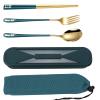 Muka Custom Portable Cutlery Set including Fork, Spoon and Chopsticks with Case for Travel/Work/Camp Set of 3-Green view 1