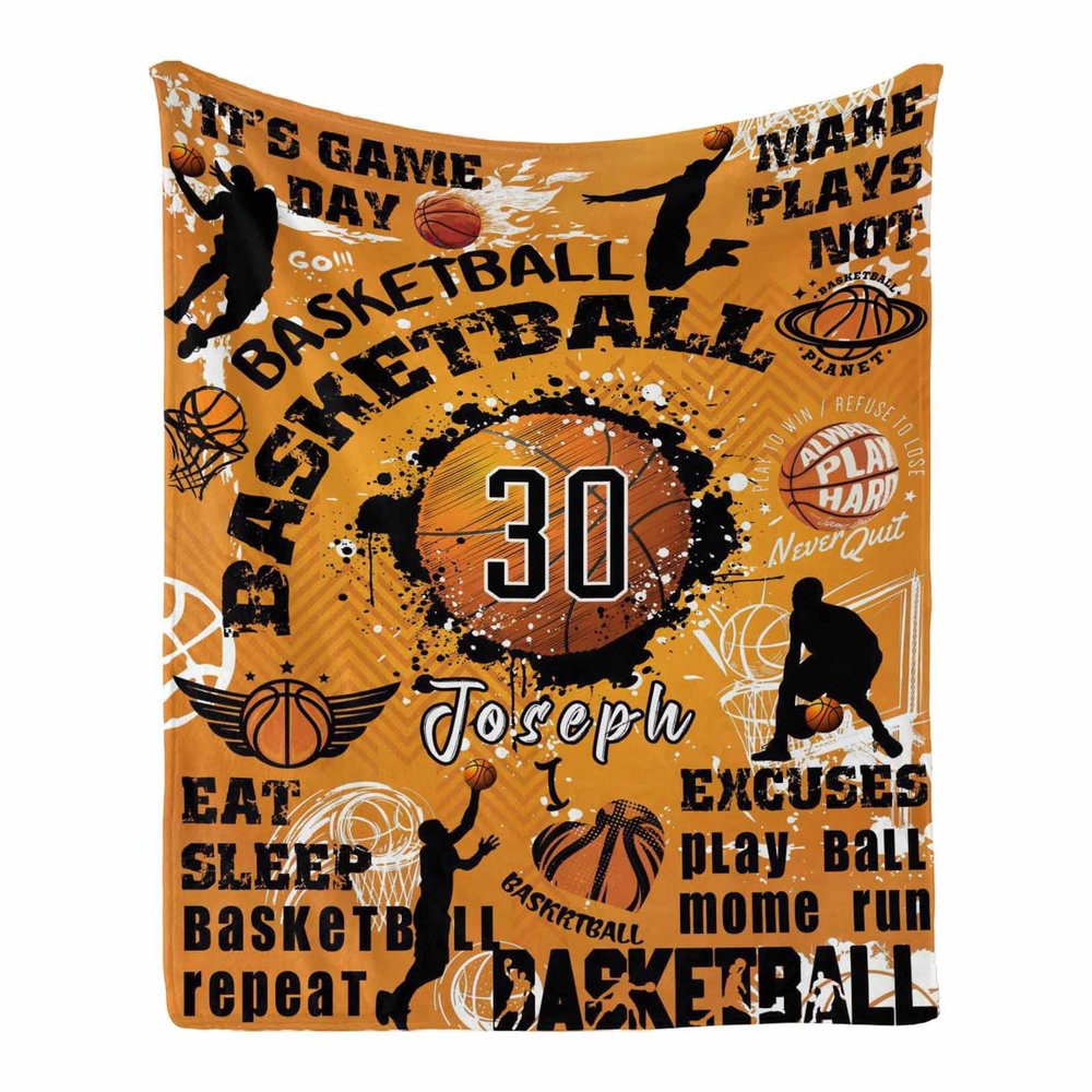 Custom Basketball Boy Player Fan Gift Idea Personalized Name Blanket for Boys Men Birthday Christmas Graduation Gifts Blanket