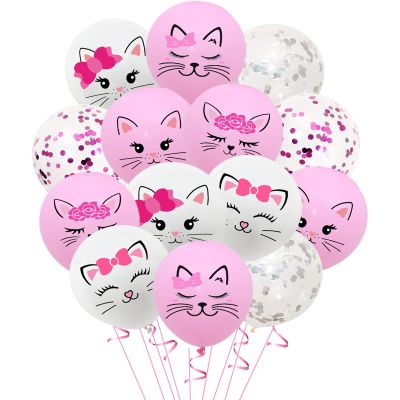 42 Pieces Cat Latex Balloons,12 Inches Cute Cat Balloons for Kitty Theme Birthday Party Decorations Supplies Pink White Balloons