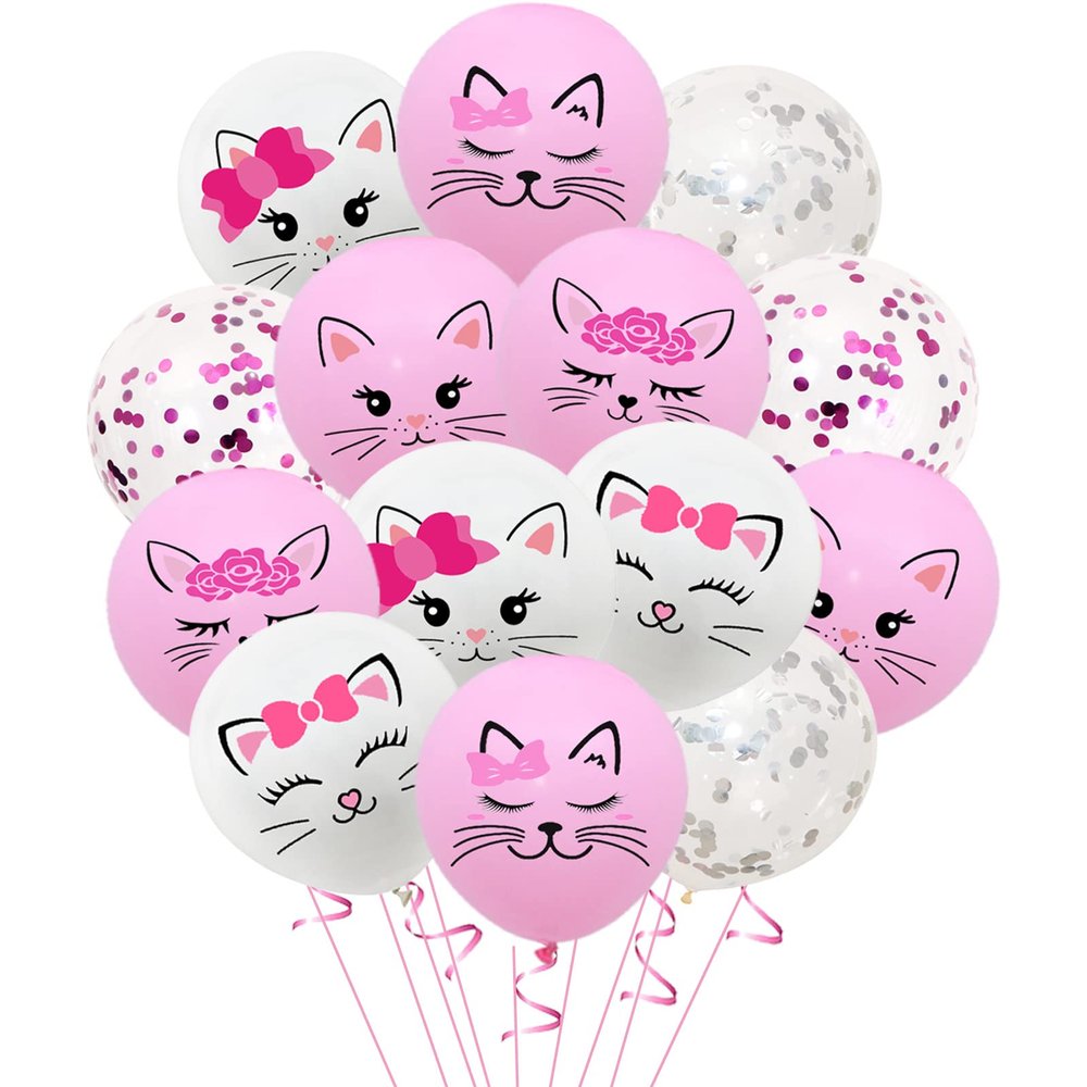42 Pieces Cat Latex Balloons,12 Inches Cute Cat Balloons for Kitty Theme Birthday Party Decorations Supplies Pink White Balloons