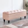 Entryway Shoe Bench with Wood Legs for Livingroom Bedroom Hallway,Rectangular Tufted Storage Bench,Modern False-Leather Storage Ottoman Bench-Champagne 60x40x45cm(24x16x18inch) view 1