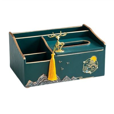 Tissue Box Holder Multifunctional Tissue Box Decoration Creative Light Luxury High-end Drawing Paper Box Coffee Table Remote Control Storage Box Decorative Napkin Holder (Color : Green)