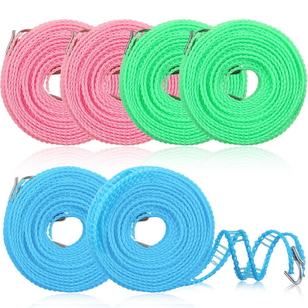 6 Pack Travel Portable Clothesline 16.4 ft Clothes Hanging Rope for Drying Adjustable Nylon Camping Clothesline for Indoor Outdoor Laundry Camping Home